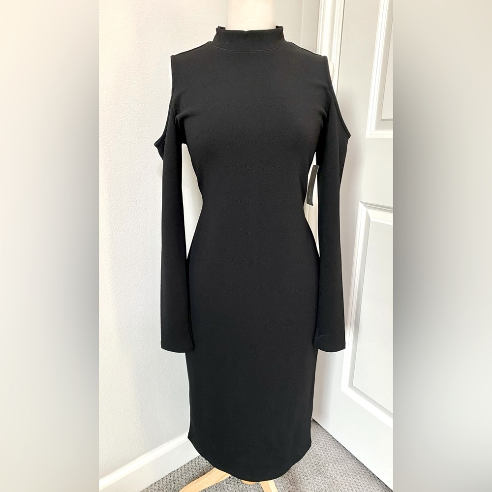 •BOLD Elements• Cold Shoulder Long Sleeve Dress